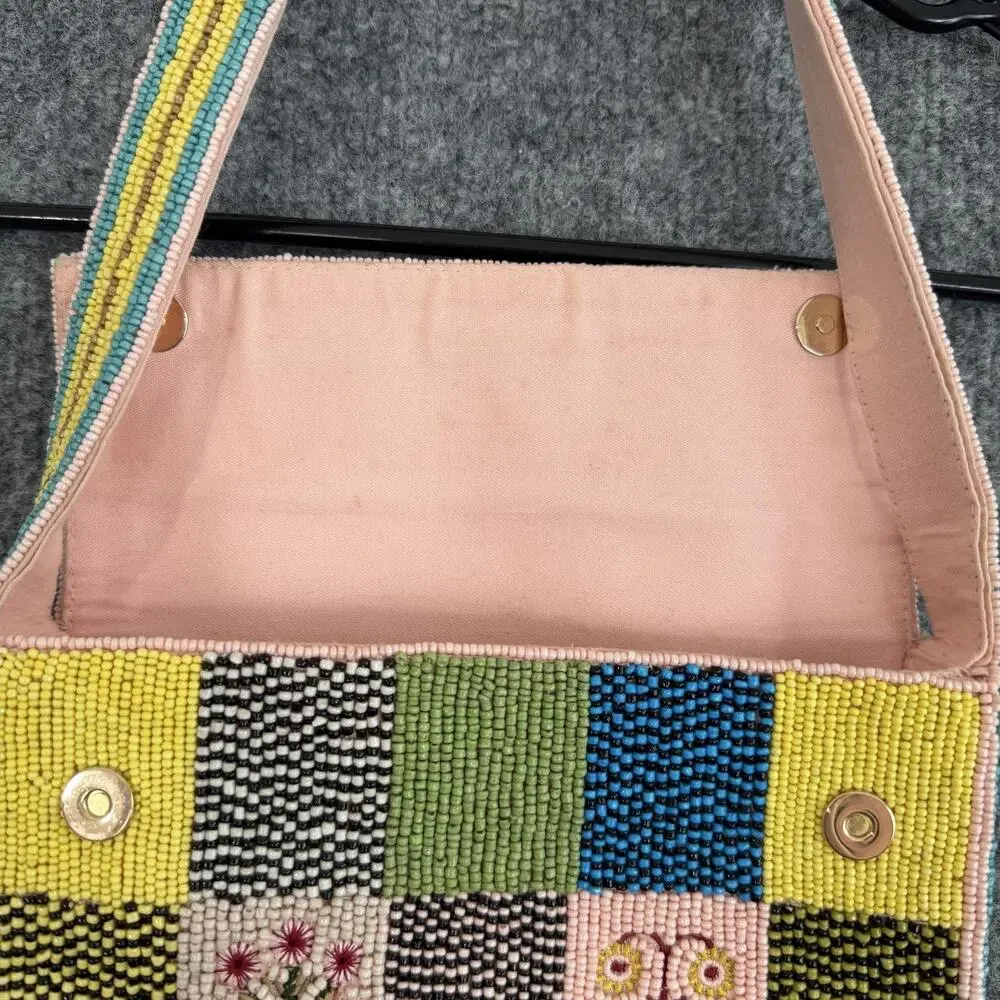 Anthropologie Maeve The Fiona Beaded Bag in Floral Patchwork Boho Cute Spring